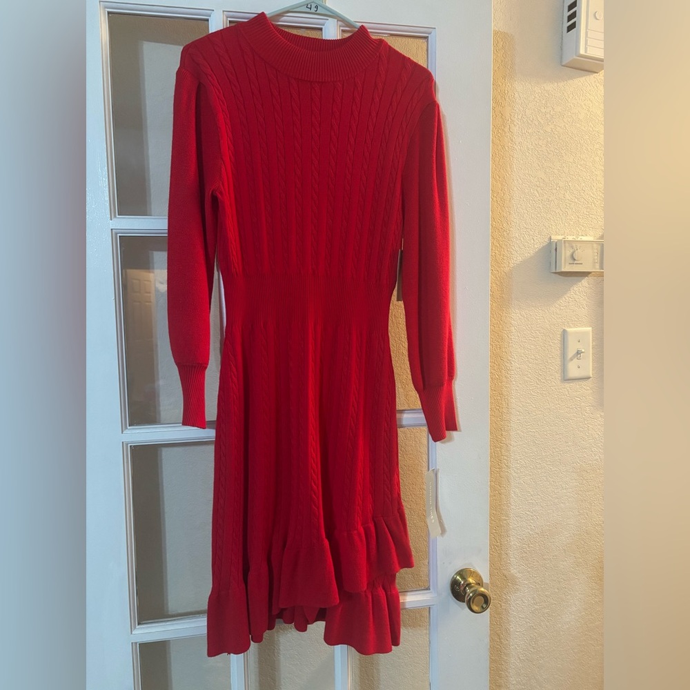 London Times Red Long Sleeve Dress